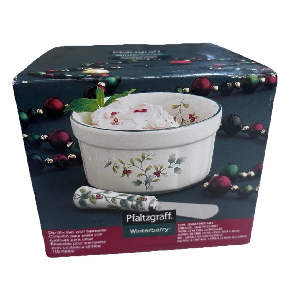 Pfaltzgraff Winterberry Dip Set Bowl & Spreader Christmas Holiday Winter NIB